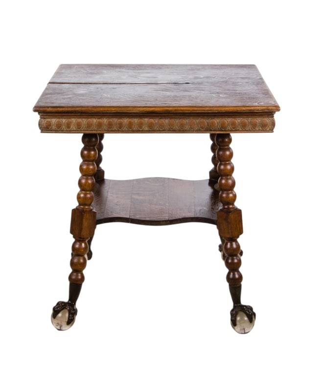 CHIPPENDALE STYLE MAHOGANY ACCENT TABLE: Chippendale style mahogany accent table with ball and claw feet. Approximate dimensions: h. 29", w. 28", d. 28" Disclaimer: Participating bidders must have a credit card on file with LiveAuctioneers i