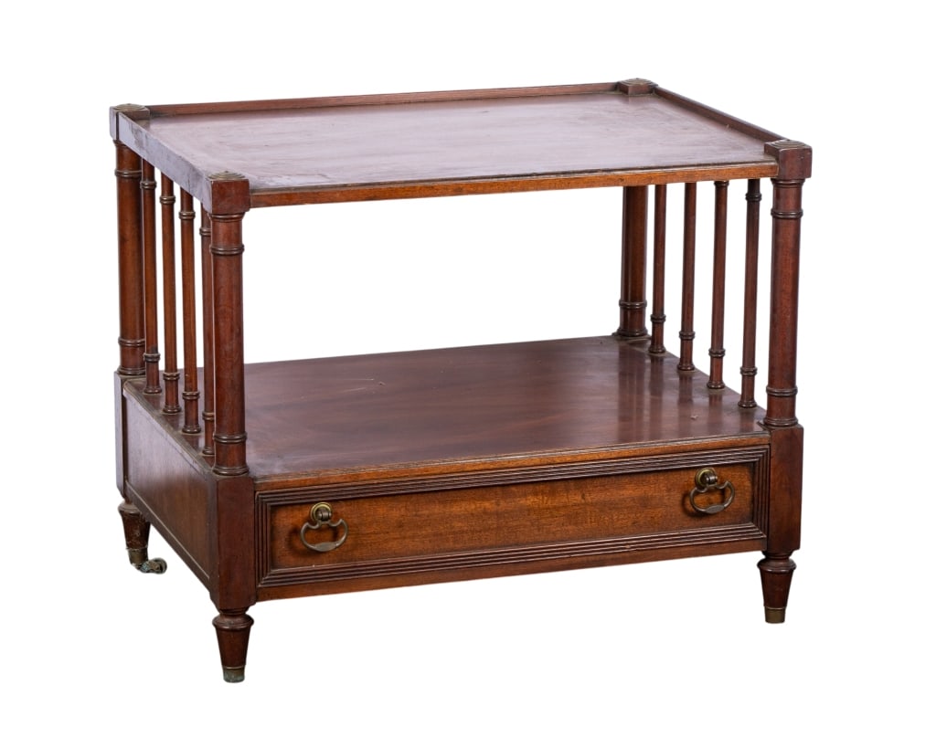 MORGANTON TIDEWATER COLLECTION SIDE TABLE: Morganton Tidewater Collection mahogany side table. Approximate dimensions: h. 23", w. 28", d. 20" Disclaimer: Participating bidders must have a credit card on file with LiveAuctioneers in order for