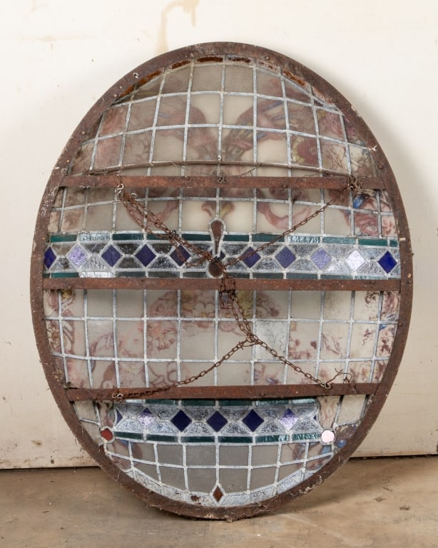 LARGE OVAL STAINED GLASS PANEL - 8
