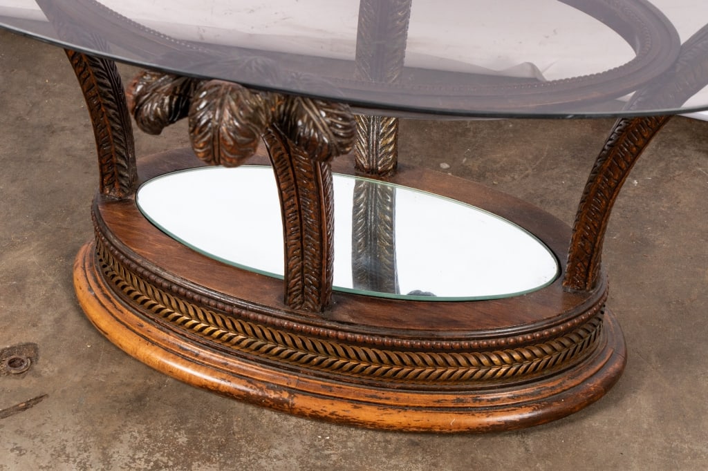 HOLLYWOOD REGENCY SMOKED GLASS TOP COFFEE TABLE - 2