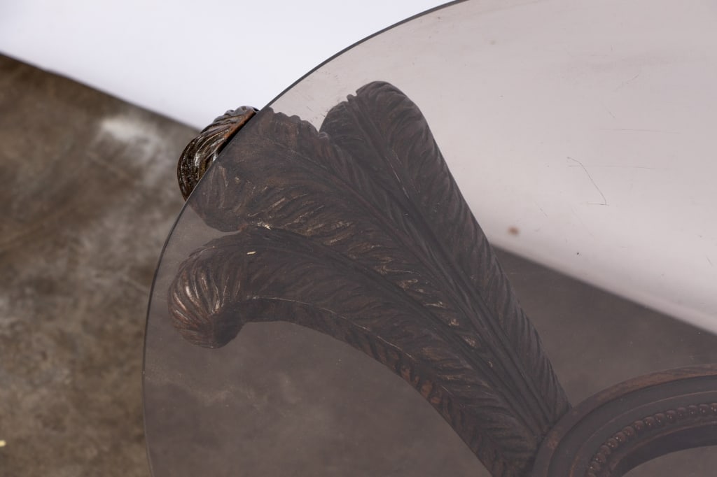HOLLYWOOD REGENCY SMOKED GLASS TOP COFFEE TABLE - 4