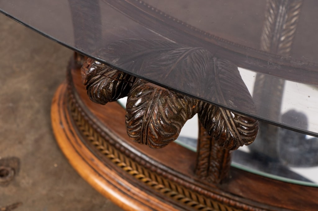 HOLLYWOOD REGENCY SMOKED GLASS TOP COFFEE TABLE - 5