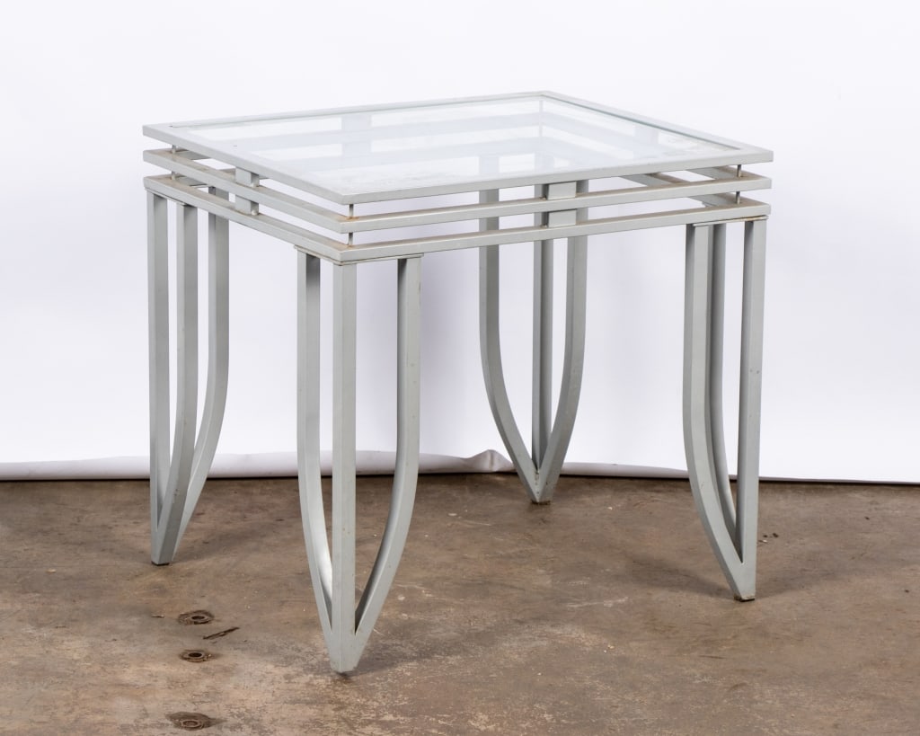 PAIR OF MODERN GLASS & METAL SIDE TABLES - 2