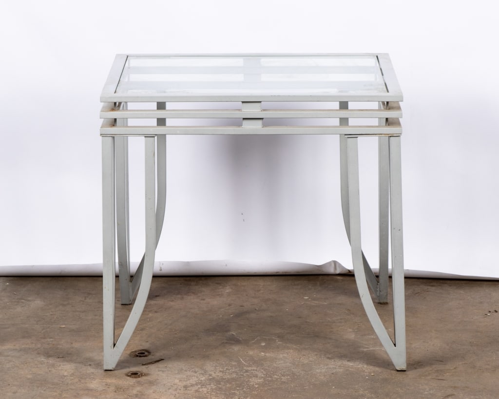 PAIR OF MODERN GLASS & METAL SIDE TABLES - 3