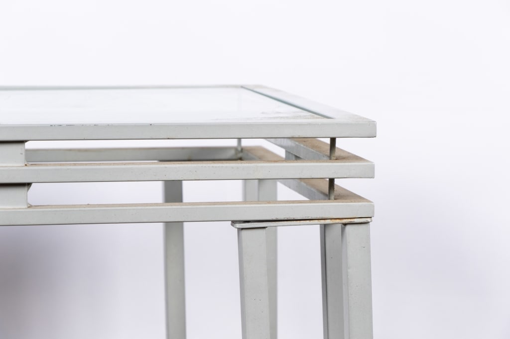 PAIR OF MODERN GLASS & METAL SIDE TABLES - 4