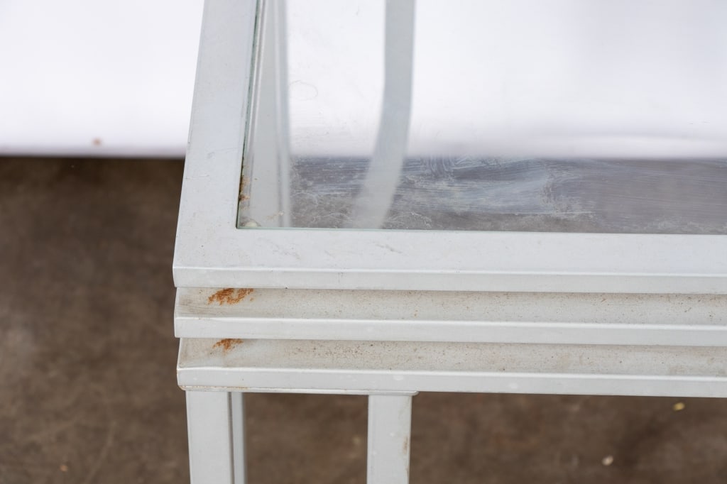 PAIR OF MODERN GLASS & METAL SIDE TABLES - 7
