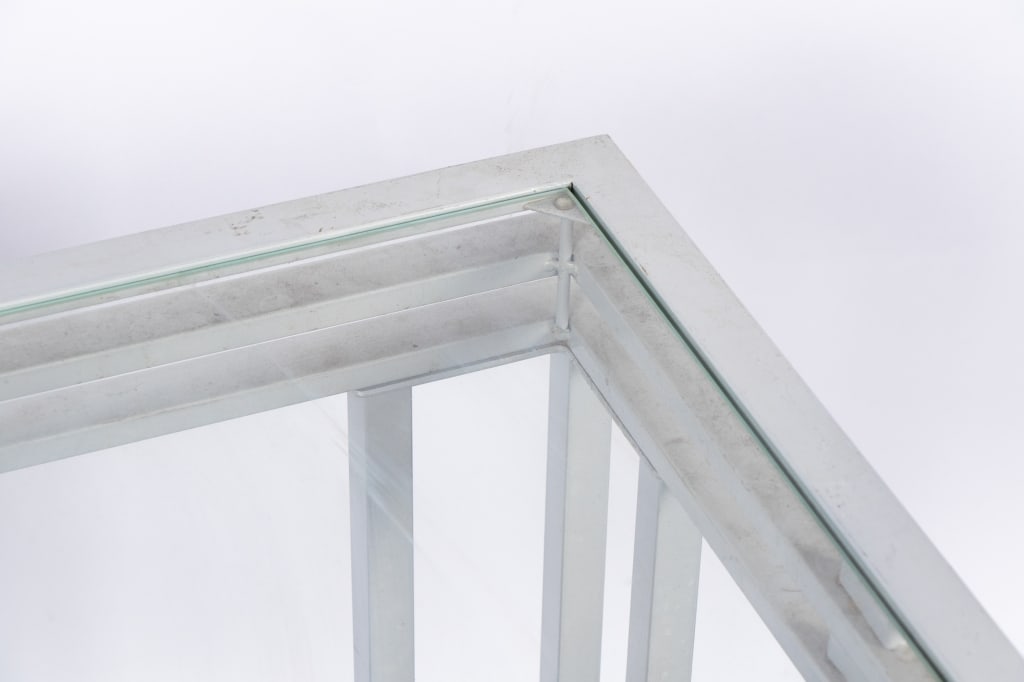 PAIR OF MODERN GLASS & METAL SIDE TABLES - 8