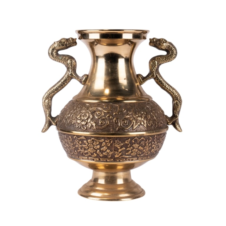 KOREAN BRASS DRAGON DOUBLE-HANDLED VASE (1 of 6)