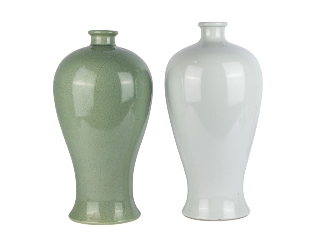 TWO CHINESE MEIPING PORCELAIN VASES: Two Chinese Meiping porcelain vases. Approximate dimensions: h. 18", dia. 9" Disclaimer: Participating bidders must have a credit card on file with LiveAuctioneers in order for their bidding