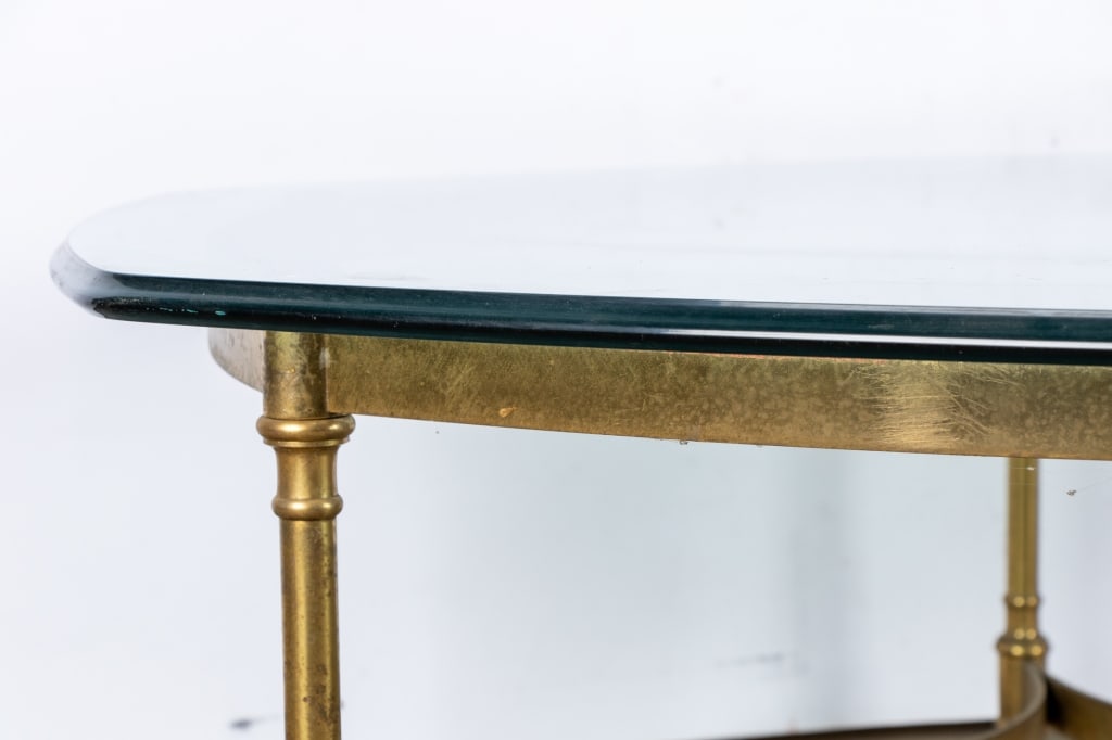 HOLIDAY REGENCY BRASS AND GLASS TOP COCKTAIL TABLE - 5