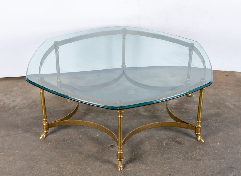 HOLIDAY REGENCY BRASS AND GLASS TOP COCKTAIL TABLE - 6