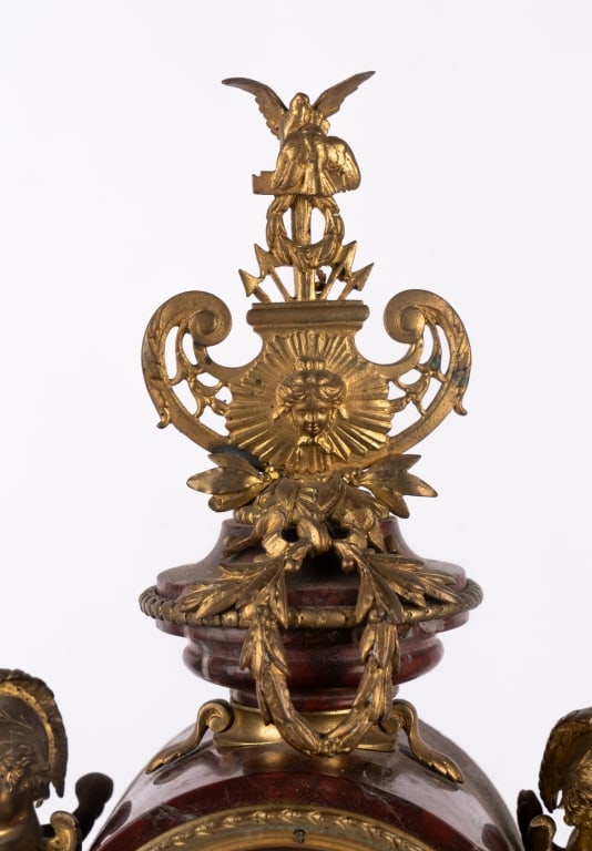 JAPY FRERES GILT BRONZE & MARBLE MANTEL SET - 7
