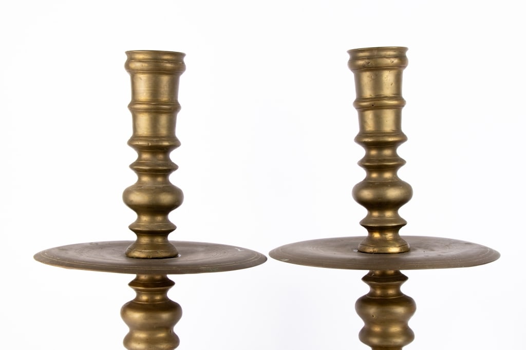 PAIR OF BRASS ALTAR CANDLE HOLDERS - 2