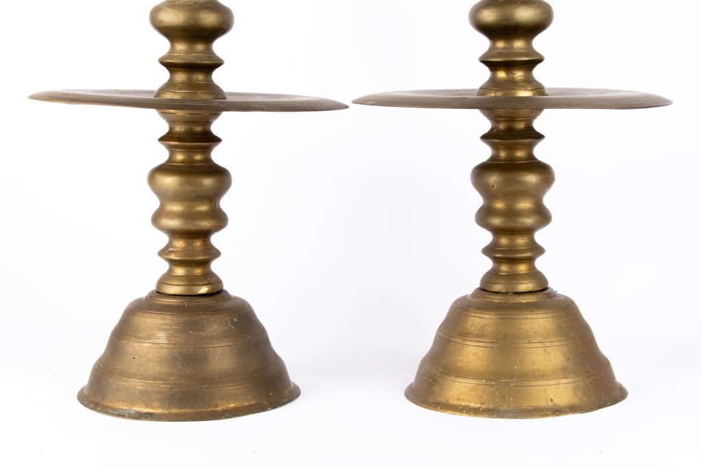 PAIR OF BRASS ALTAR CANDLE HOLDERS - 3