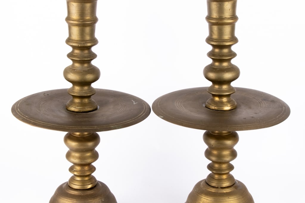 PAIR OF BRASS ALTAR CANDLE HOLDERS - 4