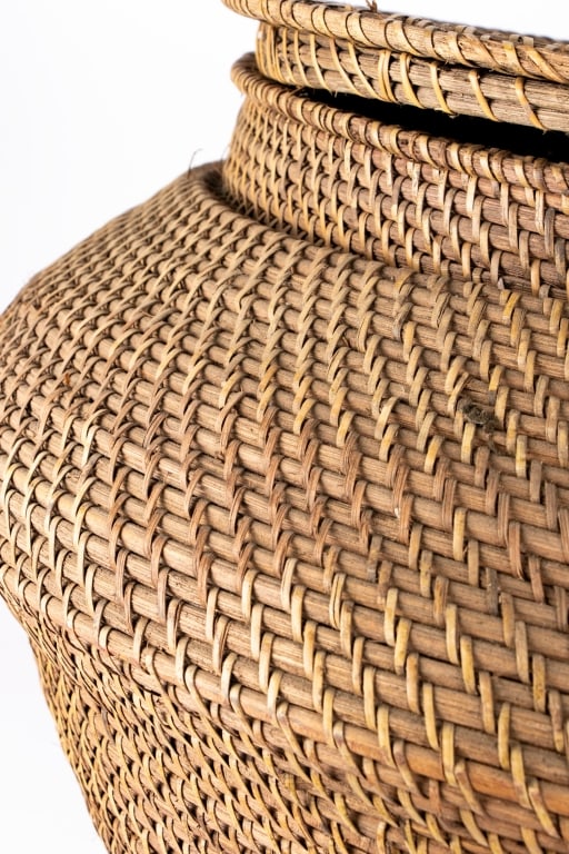 TWO WOVEN COILED LIDDED BASKETS - 4
