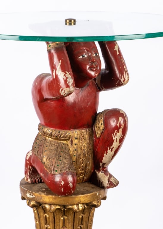 POLYCHROME FIGURAL BASE ACCENT TABLE - 3