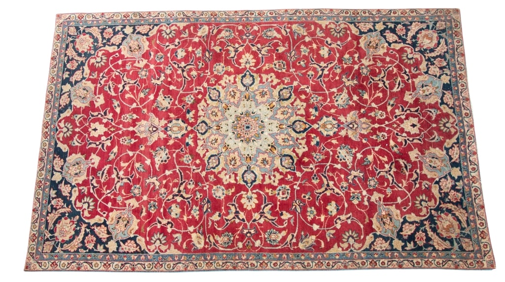 VINTAGE PERSIAN KASHAN RUG: Approximate dimensions: l. 6'0", w. 9'5" Disclaimer: Participating bidders must have a credit card on file with LiveAuctioneers in order for their bidding registration to be approved. Credit cards wil