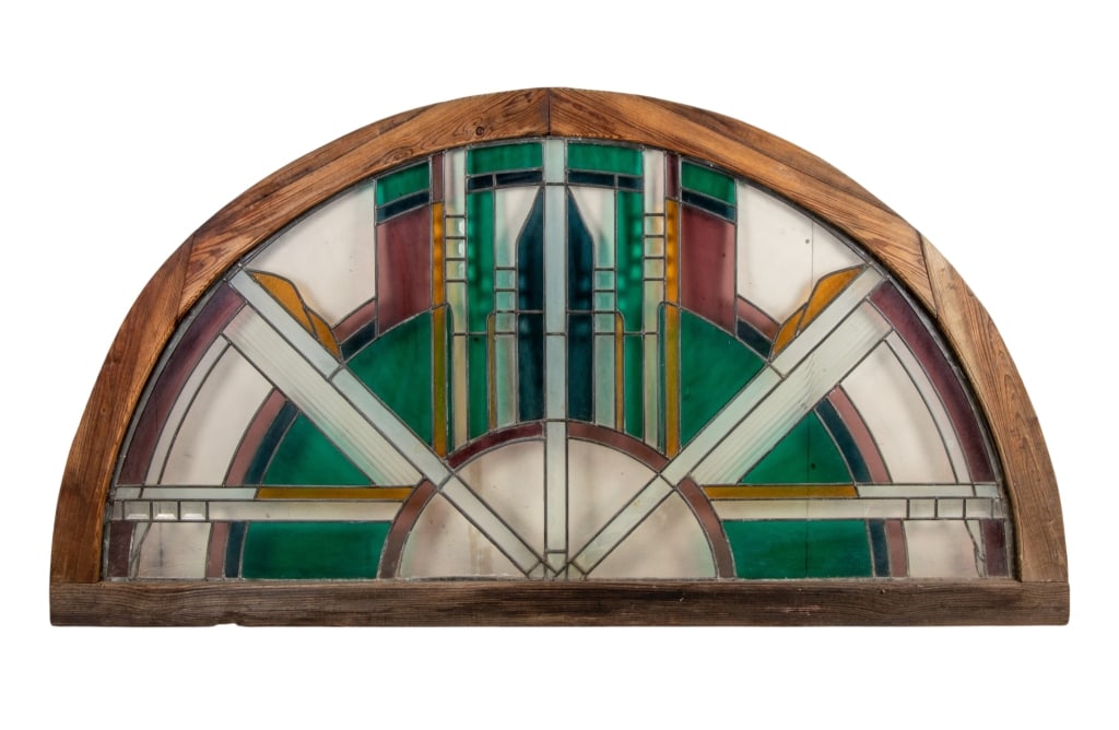 ART DECO STYLE ARCHED STAINED GLASS WINDOW (1 of 7)