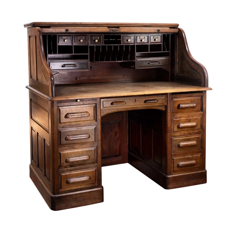 ENGLISH EDWARDIAN OAK ROLL TOP DESK (1 of 14)