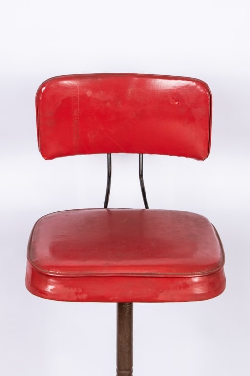 RED INDUSTRIAL LEATHER SWIVEL BAR STOOL - 3