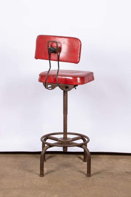 RED INDUSTRIAL LEATHER SWIVEL BAR STOOL - 5