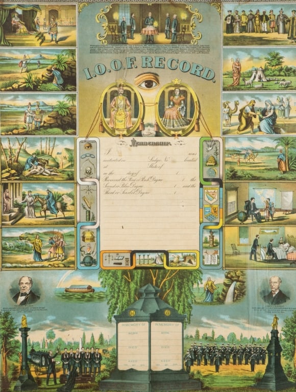 ODD FELLOWS FRAMED MEMBERSHIP RECORD - 3