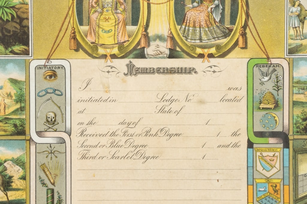ODD FELLOWS FRAMED MEMBERSHIP RECORD - 8