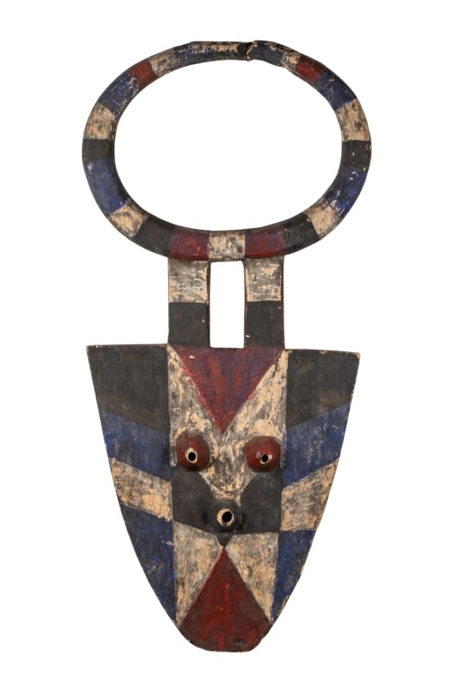 AFRICAN NAFANA BEDU CARVED MASK: African Nafana Bedu carved mask. Approximate dimensions: h. 45", w. 20", d. 4" Disclaimer: Participating bidders must have a credit card on file with LiveAuctioneers in order for their bidding