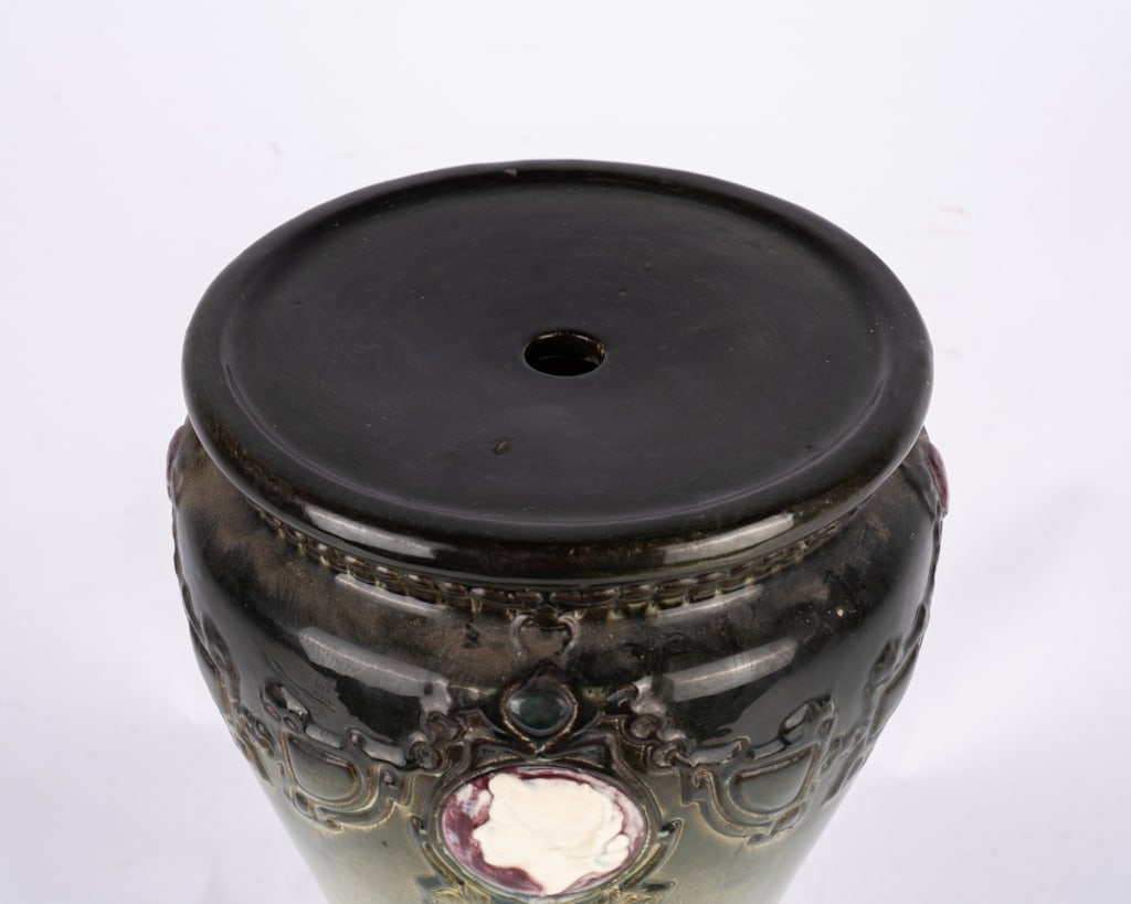 WELLER POTTERY PLANT STAND WITH CAMEO ACCENTS - 4
