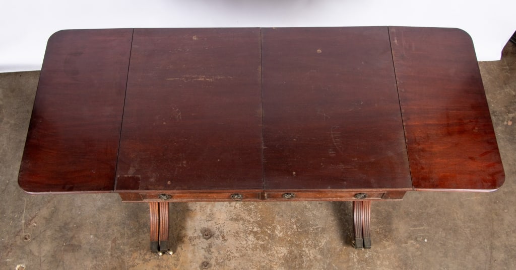 19TH C. HEPPLEWHITE STYLE WALNUT DROP LEAF TABLE - 9