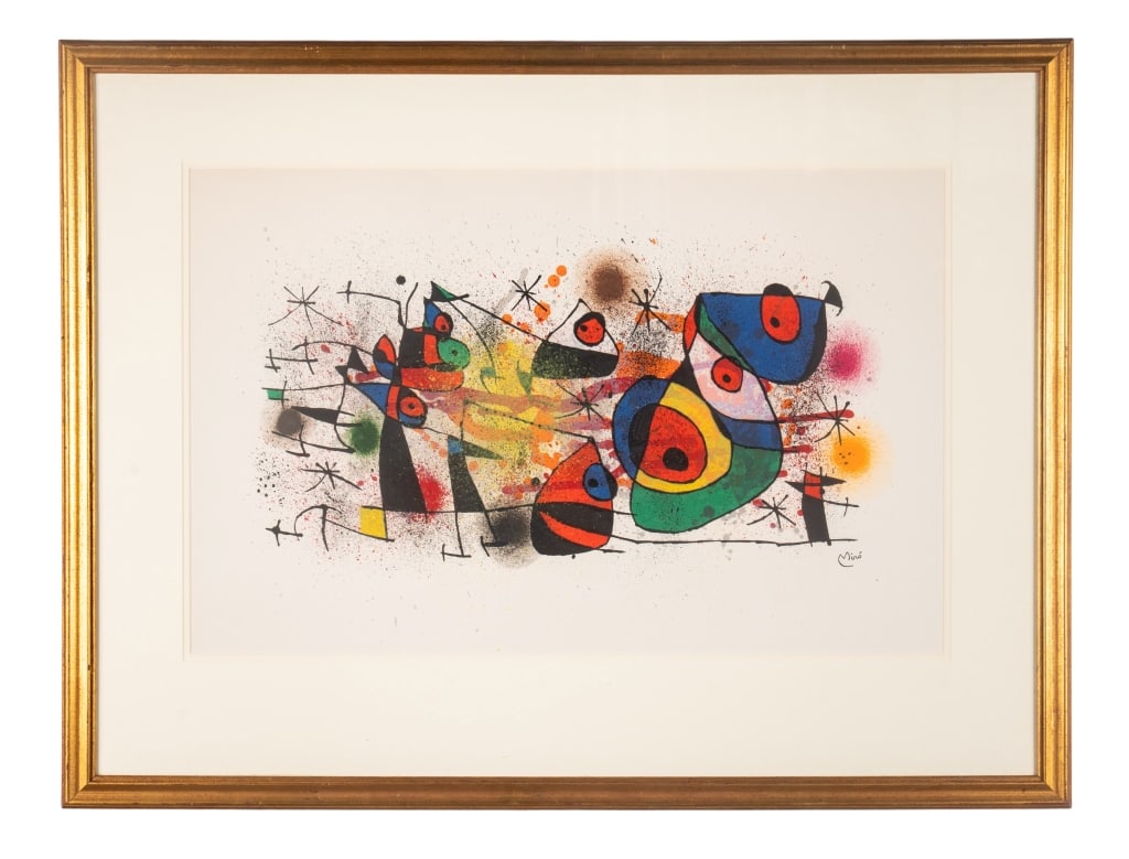 MIRO 'CERAMIQUES' LITHOGRAPH: Miro ‘Ceramiques’ lithograph signed to LR, titled to LC, numbered to LL, framed. Approximate dimensions: h. 22", w. 29.5", d. 0.75" Disclaimer: Participating bidders must have a credit card on