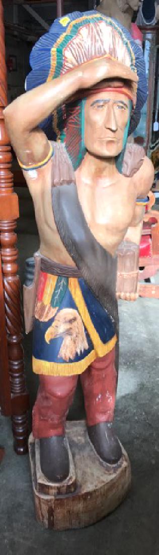 Vintage hand carved cigar store Indian: Vintage hand carved and paint decorated cigar store Indian 50 1/2" incl. 5"h base 12"x 11"
