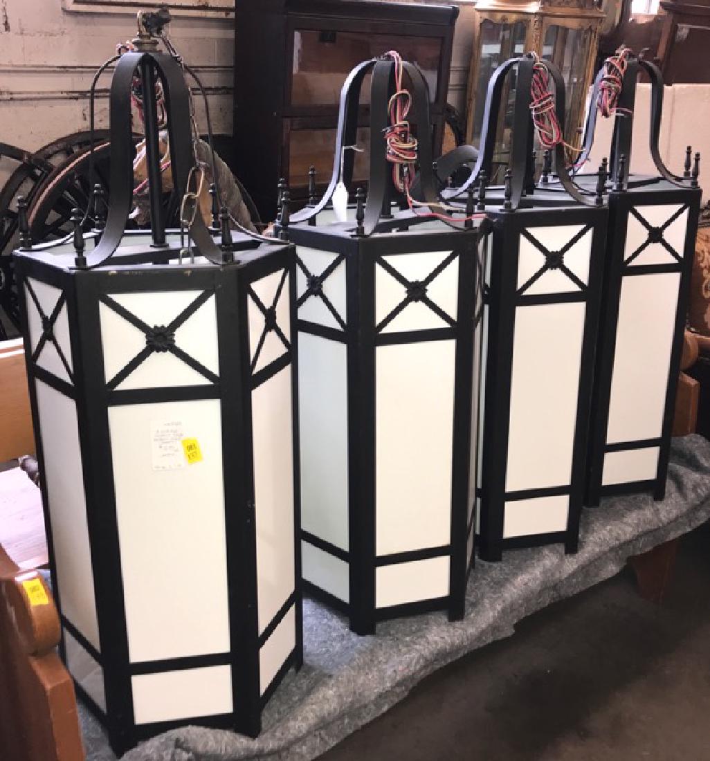 Set of 4 American Gothic lantern lights: Set of 4 electrified American Gothic octogona shapedlantern lights with original milk glass 36 "h x 14"diam.
