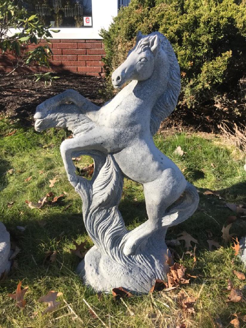 Vintage exterior cement statue of rearing horse