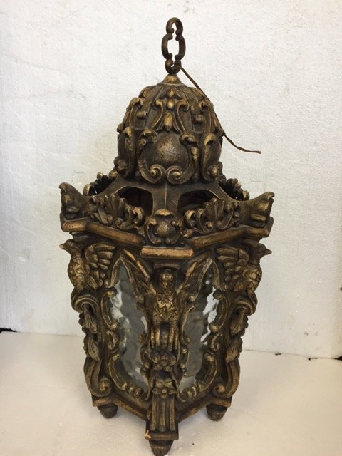 Circa 1890 Chalkware Hall Fixture with Eagles: Wonderful circa 1890 chalk ware hall fixture with eagles and original ripple glass. 24" H x 12" Diameter
