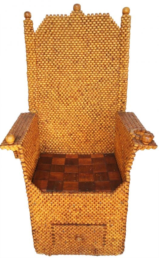 Ca. 1930 Americana Folk Art spool chair and foot stool (1 of 10)