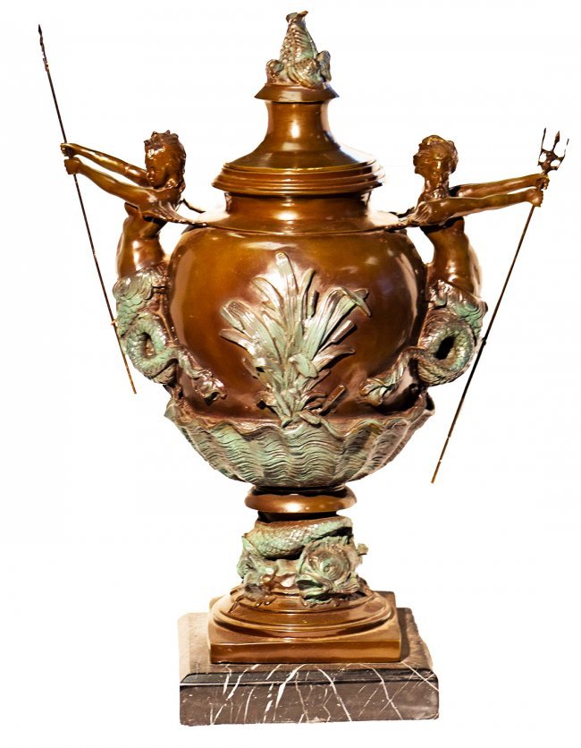 1910 large bronze double figural urn signed A. Moreau (1 of 7)