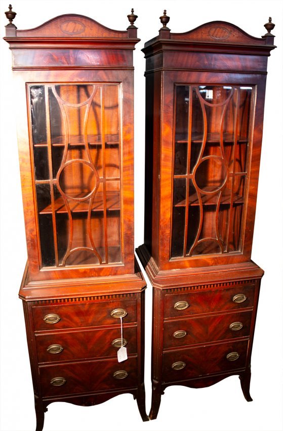 Pr. Early 20th C. mahogany apartment size breakfronts (1 of 4)