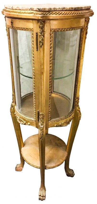 Ca. 1920 French style round marble top gilt curio (1 of 4)