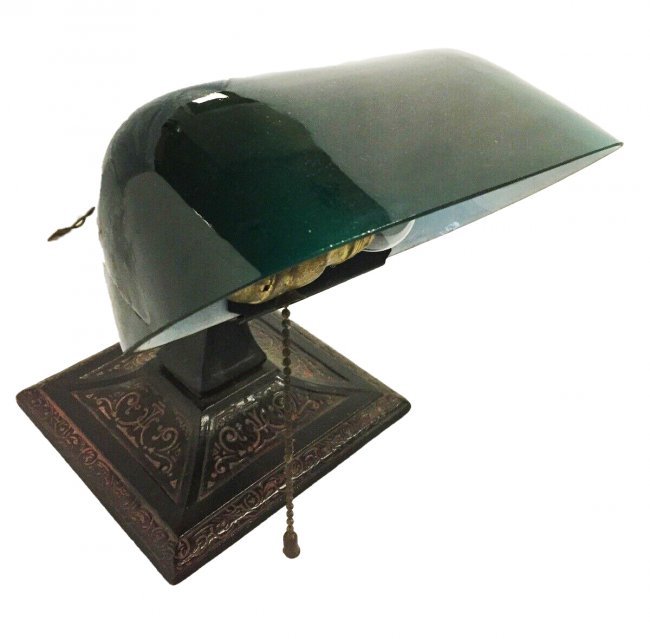Ca. 1910 Aladdin Green Cased Glass Desk Lamp (1 of 5)