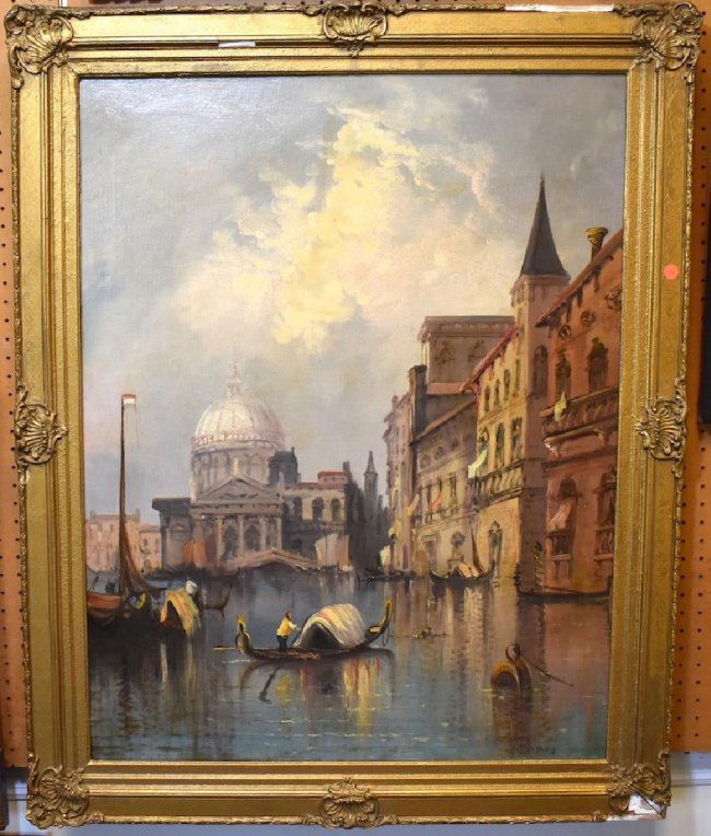 Lg.19th C.Italian oil on canvas Venetian scene signed (1 of 3)