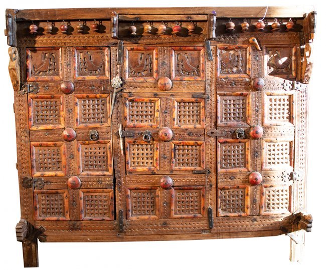 Early 19th C. Gujarat Indian carved walnut cupboard (1 of 5)