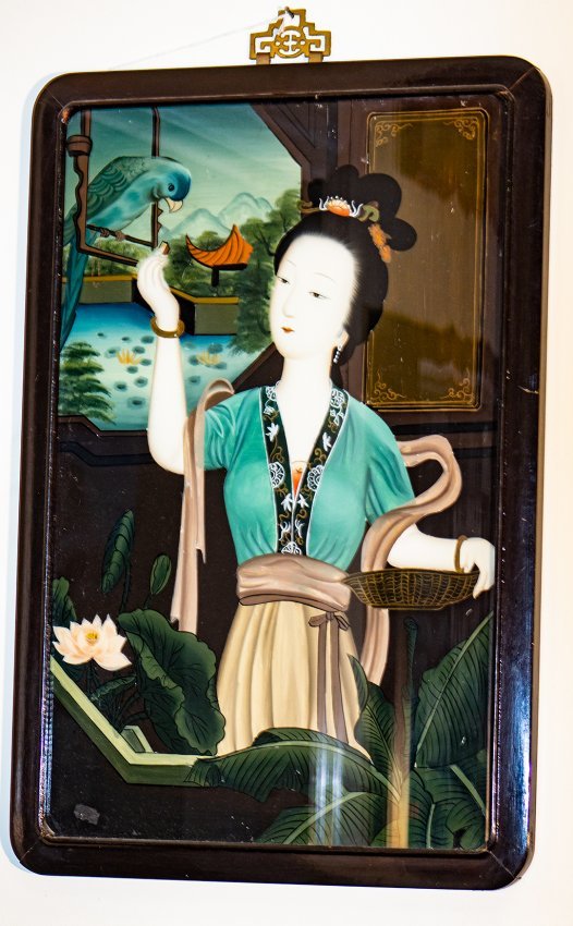 Early 20th C. reverse painted Asian woman (1 of 4)