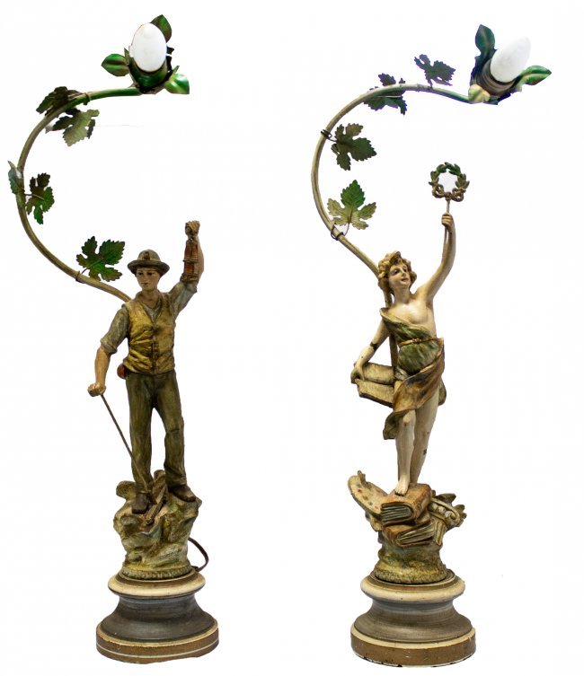 Pr. of polychrome painted figural lamps (1 of 6)