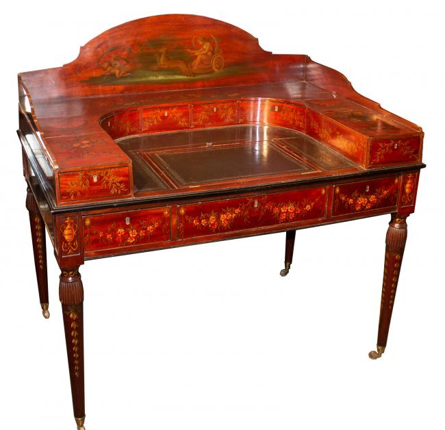 Adams Style paint decorated Carlton desk ca. 1900 (1 of 9)