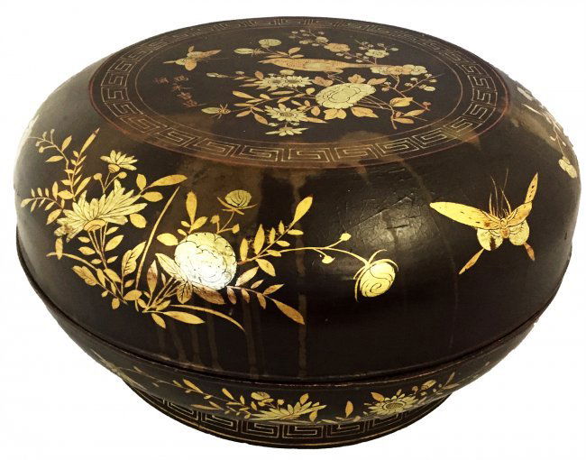 19th C. Asian sewing box Gilded with birds & flowers (1 of 7)