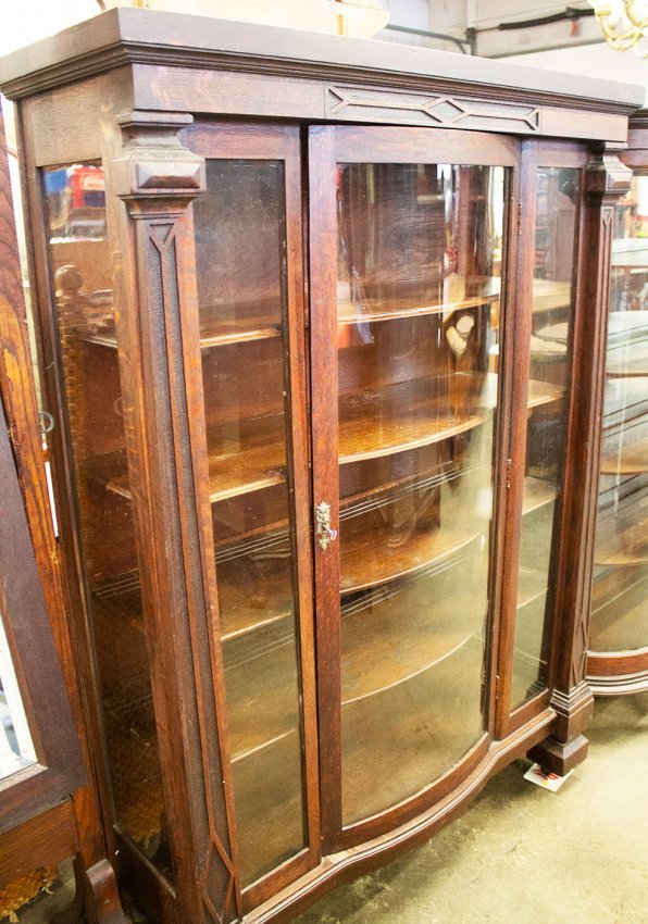 Large American Oak China Cabinet with bow glass door (1 of 5)