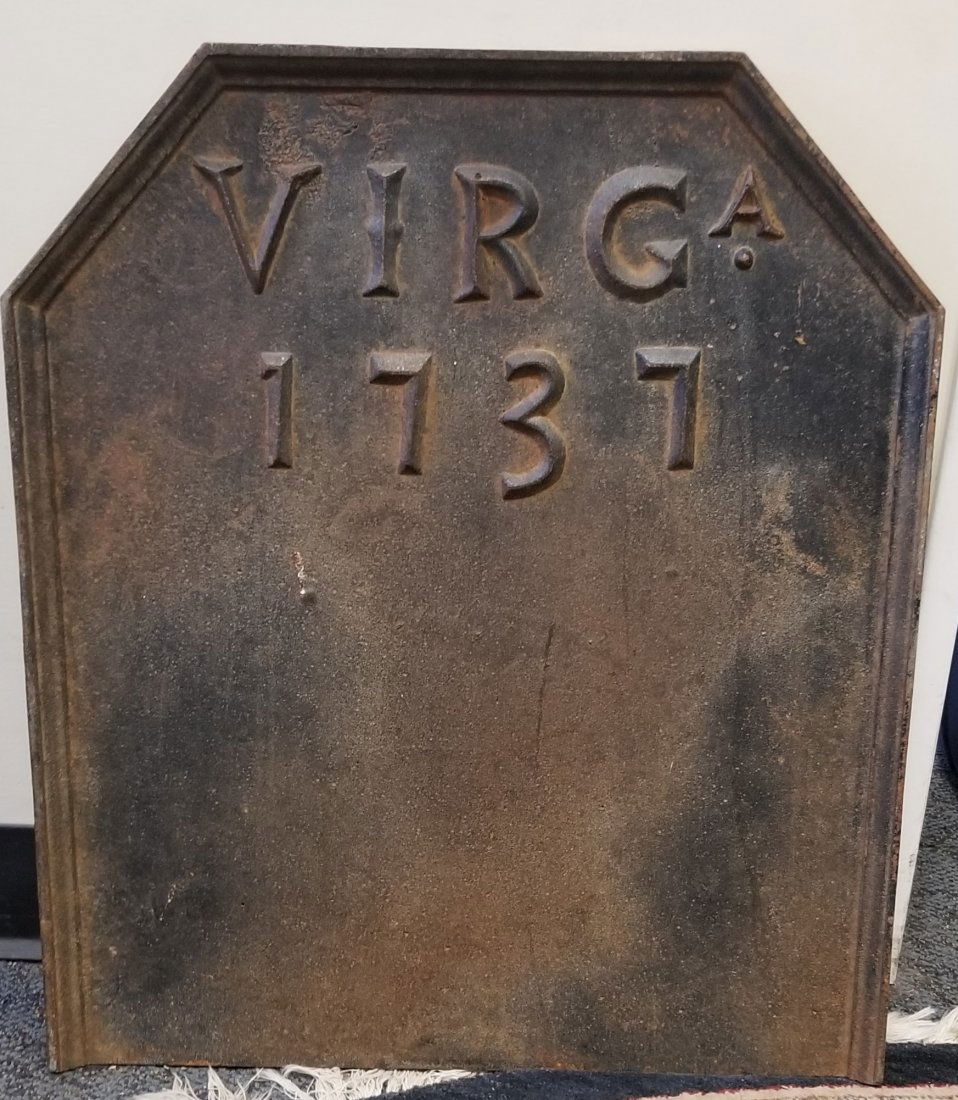 Virginia Foundries 1737 iron Fireback: Rare Virginia Foundries 1737 iron Fireback24"h x 20 1/2"w