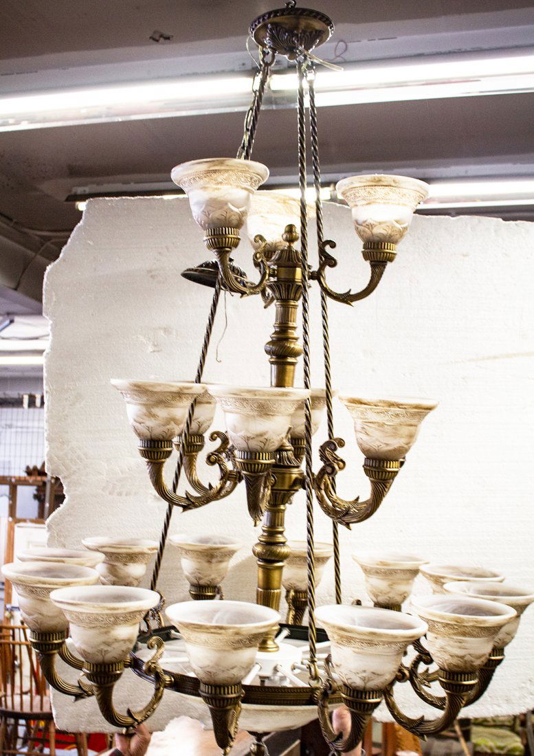 Large brass 21 light chandelier with center dome (1 of 6)